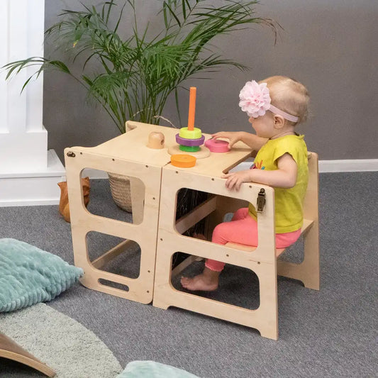 Wooden Montessori Learning Tower With Blackboard