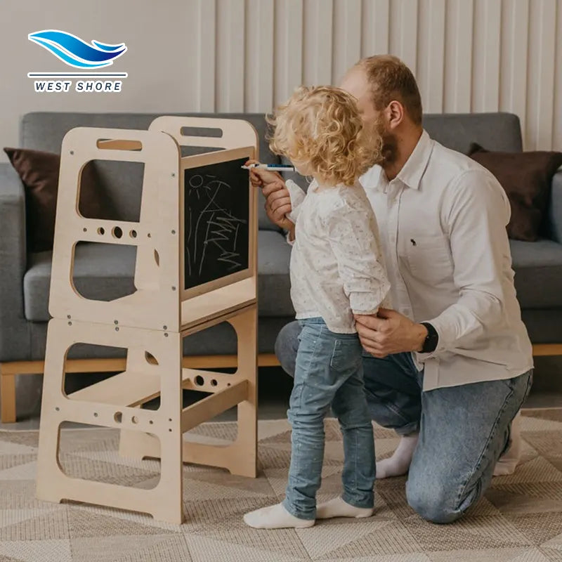 Wooden Montessori Learning Tower With Blackboard